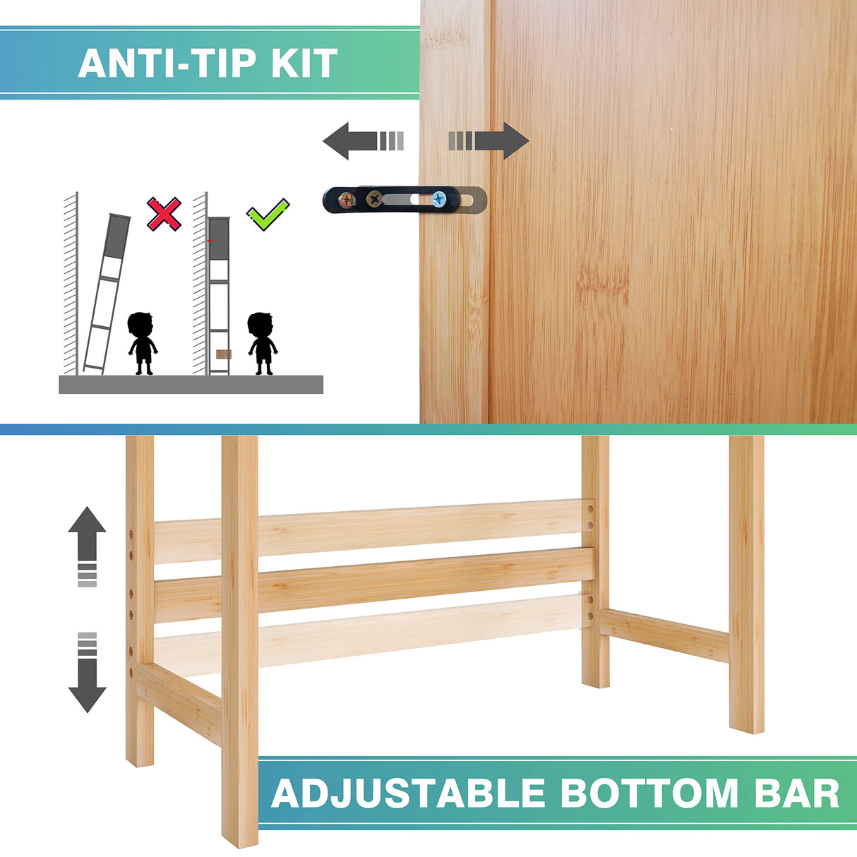 SMIBUY Bathroom Over The Toilet Storage Cabinet, 2 Door Bamboo Cabinet Organizer, Freestanding Space Saver Toilet Rack with Adjustable Inside Shelf and Open Shelf (Natural) SMIBUY