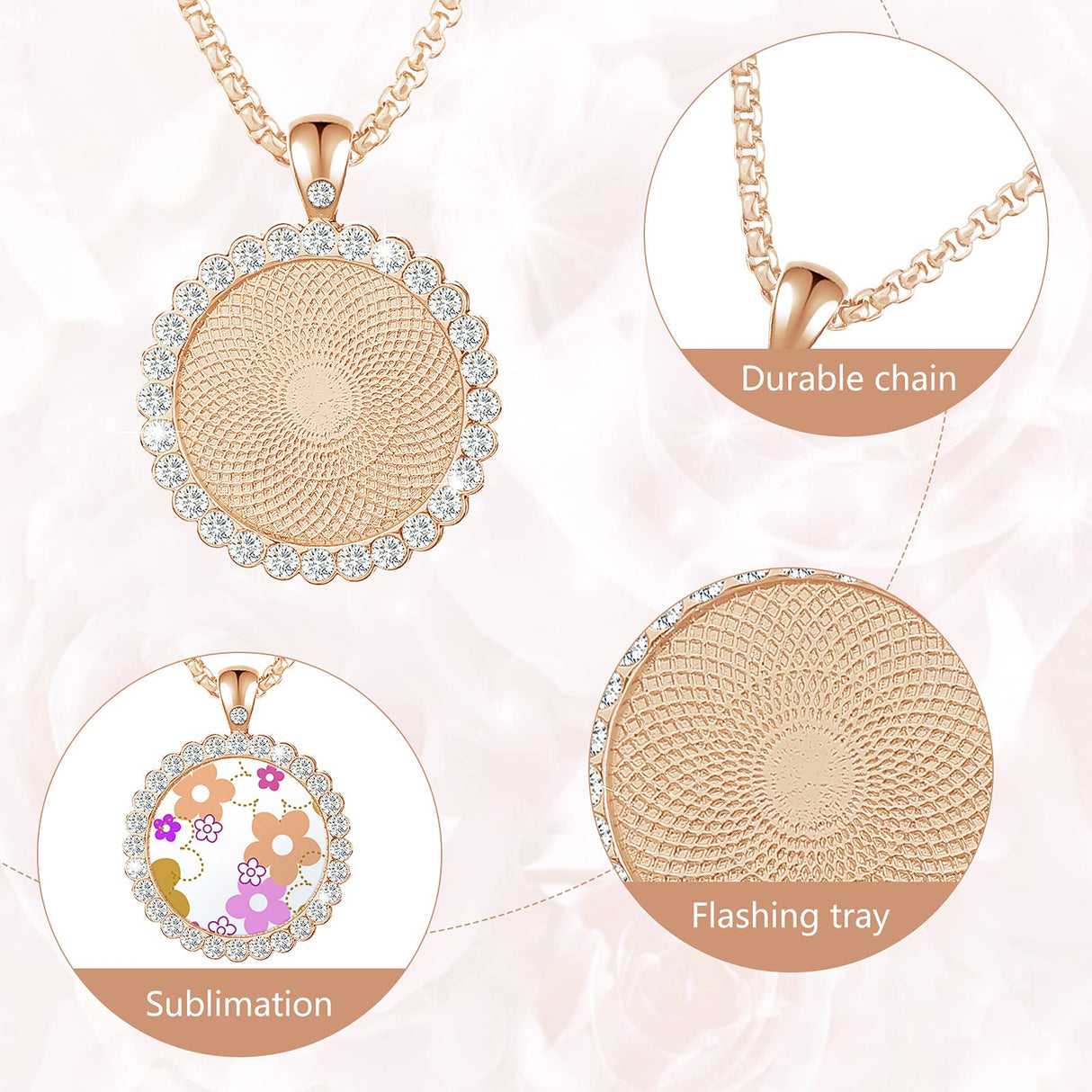 9 Pieces Sublimation Blank Necklace Rhinestone Bezel Pendant Trays with Lobster Clasps Chains 9 Pieces Sublimation Blank Disc 9 Pieces 0.98 Inch Double Side Tape Pendant Trays for Jewelry Making Hicarer