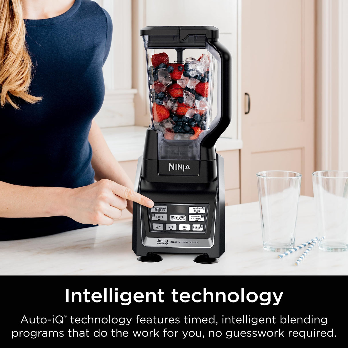 Ninja BL642 Nutri Ninja Personal & Countertop Blender with 1200W Auto-iQ Base, 72 oz. Pitcher, and 18, 24, & 32 oz. To-Go Cups with Spout Lids, For Smoothies, Shakes & More, Dishwasher Safe, Black Ninja