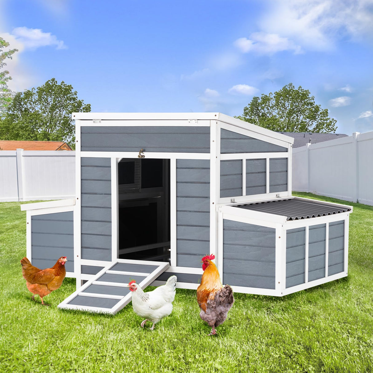 AECOJOY Chicken Coop, 56" Large Wooden Chicken Hutch with 6 Nesting Boxes, Outdoor Hen House Chicken Cage AECOJOY