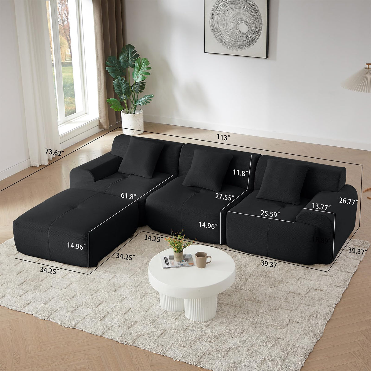 Cloud Couch β Boneless Modular Sectional Sofa with Ottoman, Oversized Sectional Couches for Living Room, Deep Seat, Soft Corduroy Fabric, Modern L-Shaped Lounge,U-Shaped Sectionals MYFUNSHOP