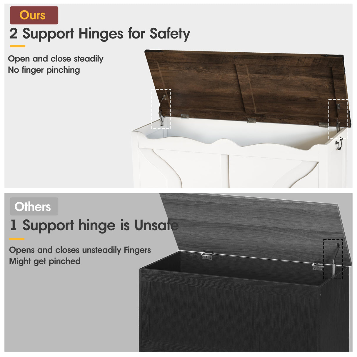 Maupvit Storage Chest, 39.4" Wooden Storage Trunk with 2 Safety Hinges, End of Bedroom Bed Bench with Metal Corner Decoration, Shoe Bench for Entryway, Bedroom, Living Room, White Maupvit