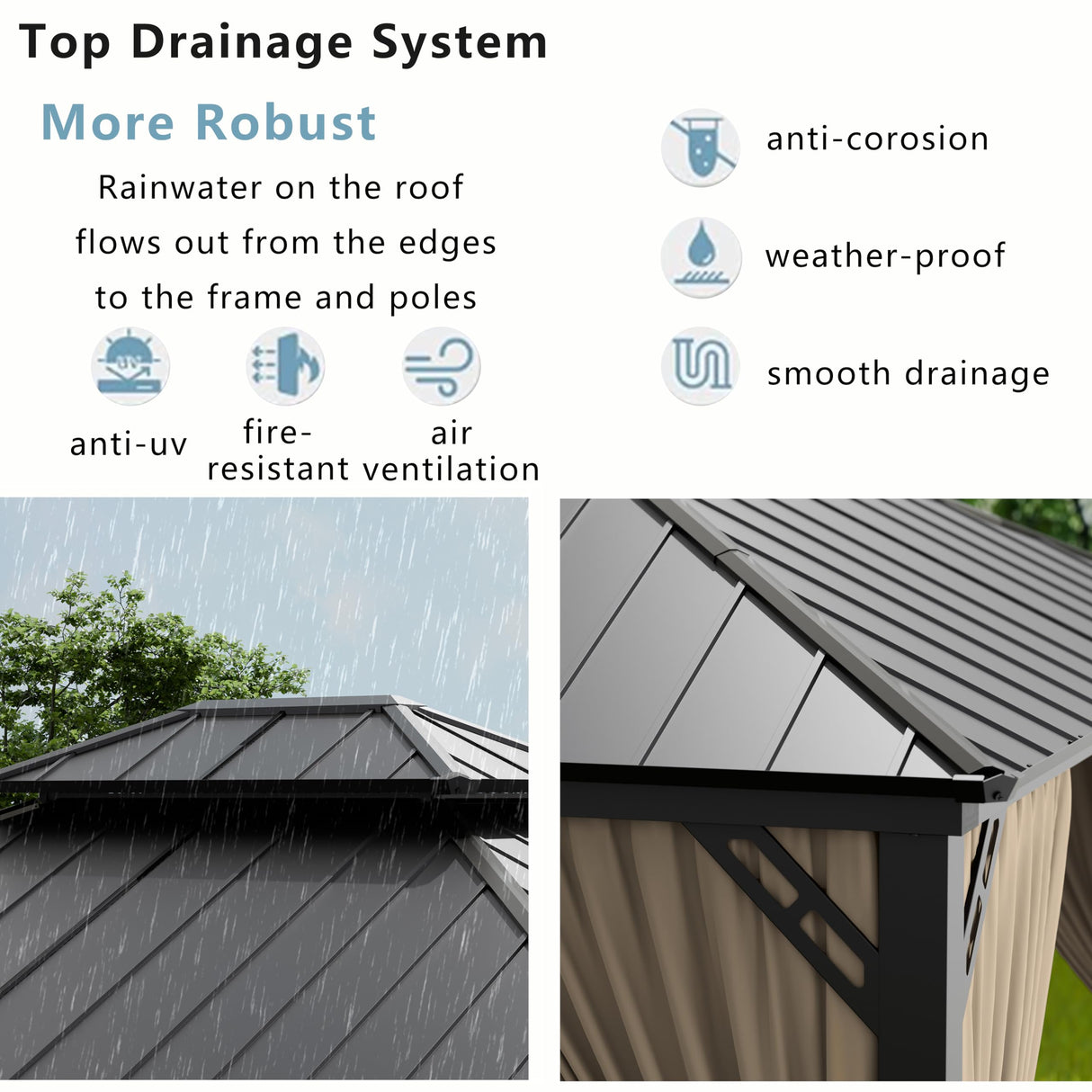 ASJMR 12x14ft Hardtop Gazebo Double Roof, outdoor pavilion with 2-layer hard top galvanized iron frame garden tent, suitable for courtyards, backyards, decks, and grass ASJMR