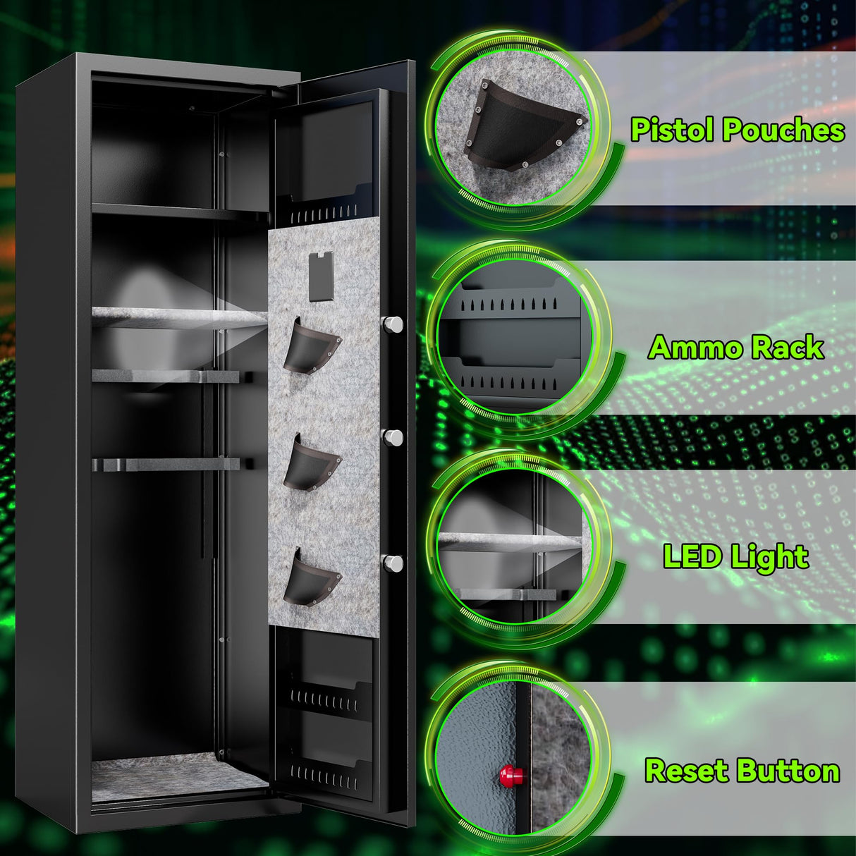 8-10 Gun Safe for Rifles and Pistols,Home Safety Cabinet,No Assembly Required Gun Storage,Biometric Fingerprint Locking Cabinet,Electronics Key Password Safes,Adjustable Partition Rifle Safes Leariso