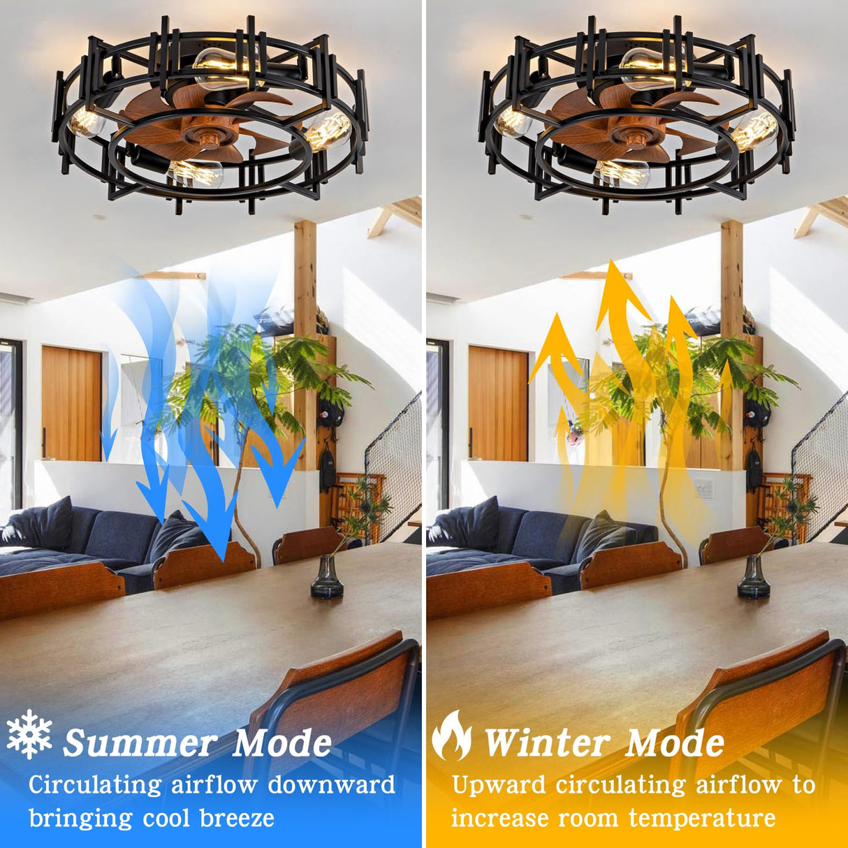 CREATE BRIGHT 20'' Modern Black Caged Ceiling Fans Low Profile Ceiling Fans with Lights and Remote,Timer,6 Speeds Quiet Reversible Dc Motor for Bedroom,Kitchen,Indoor CREATE BRIGHT