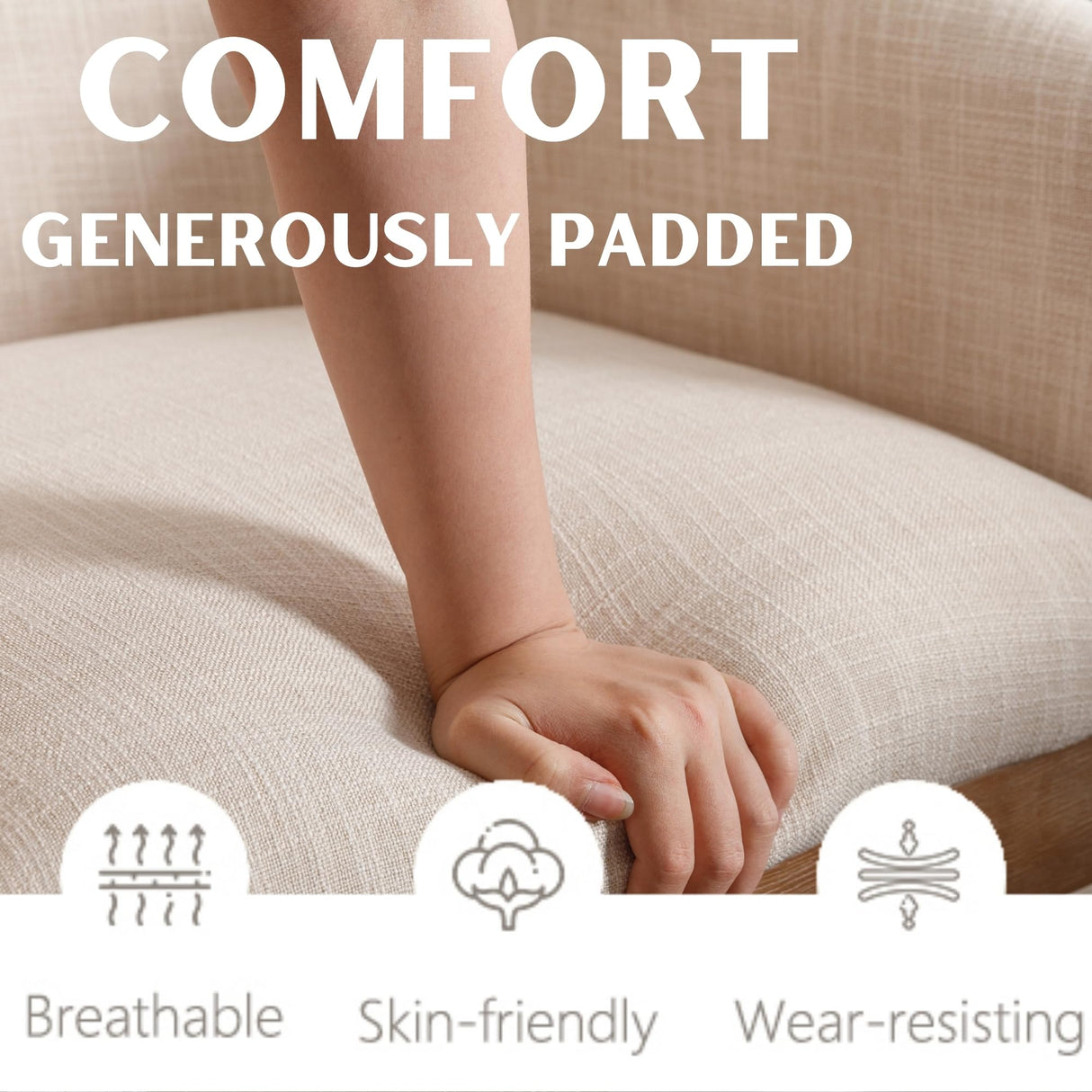 RIVOVA Beige Dining Chairs Set of 4 Mid-Century Modern Dining Chairs Linen Upholstered Kitchen Dining Room Chairs Curved Backrest Dining Chairs with Wood Leg RIVOVA