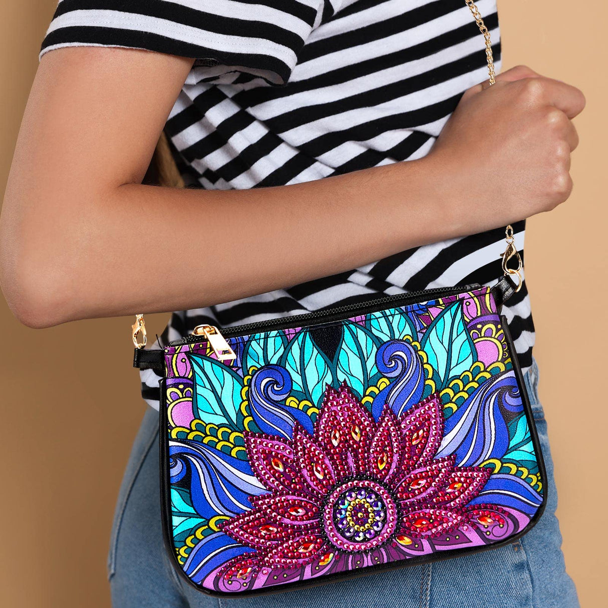 Geyoga 2 Pcs Diamond Art Purses Handbag Diamond Art Kits for Adults Sunflower and Flower Crossbody Bag 5D DIY Shoulder Makeup Bag Chain Leather Clutch Purse Geyoga