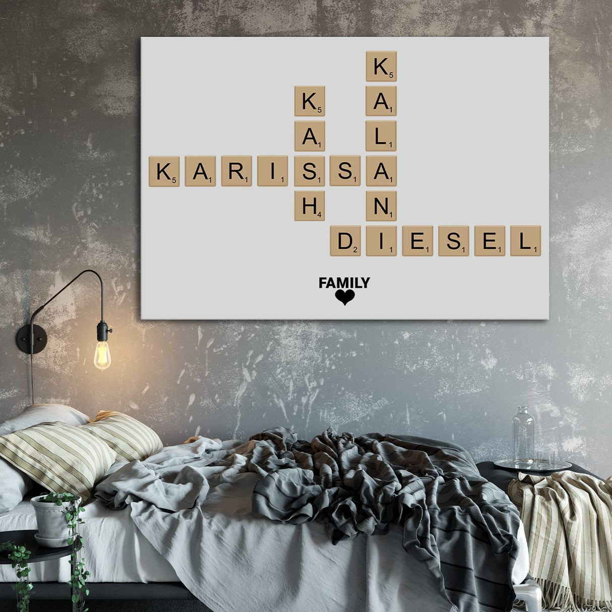 Personalized Family Scrabble Wooden Framed Canvas Wall Art, Customized Crossword Wall Art - Scrabble Letters for Wall Decor, Living Room Decor ENQU