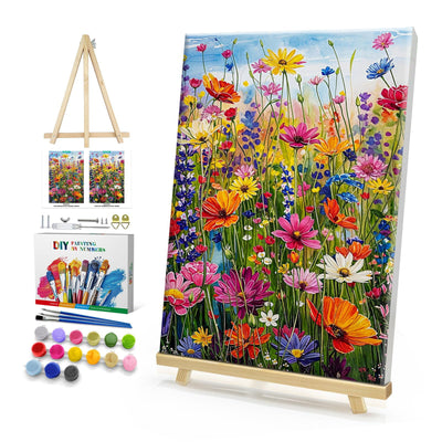 HeeBenor Framed Paint by Numbers Kit for Adults, Flowers Paint by Number with Easel, DIY Floral Acrylic Oil Painting Kit, Adult Paint by Number Kits Framed Canvas for Home Decor 8x12 Inch