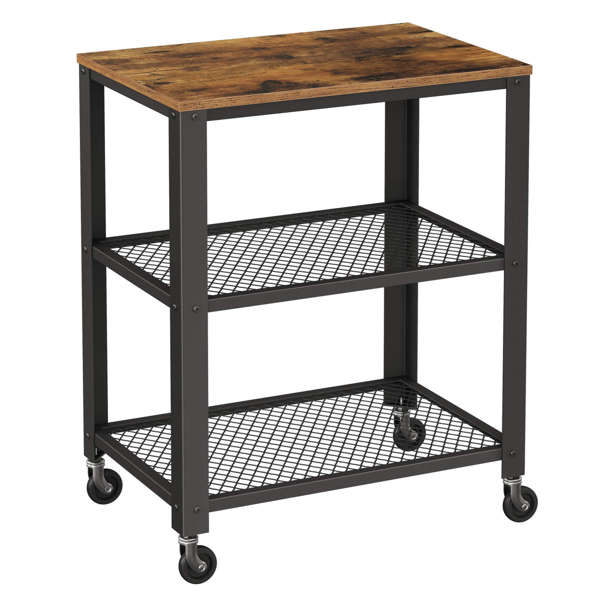 VASAGLE Serving Cart, 3-Tier Bar Cart on Wheels with Storage and Steel Frame, Rustic Brown ULRC78X, 15.7 x 23.6 x 30.6 Inches VASAGLE