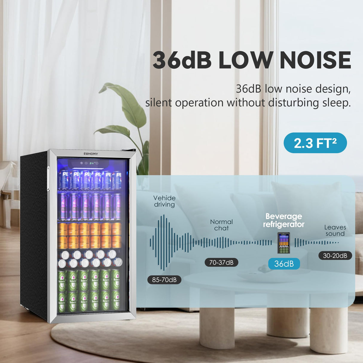 EUHOMY Beverage Refrigerator and Cooler, 126 Can Mini fridge with Glass Door, Small Refrigerator with Adjustable Shelves for Soda Beer or Wine, Perfect for Home/Bar/Office, Silver EUHOMY