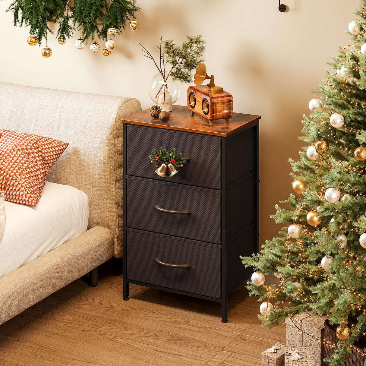 AODK Dresser for Bedroom Nightstand Small Dresser Chest of Drawers End Table for Living Room, Closet Dresser with 3 Storage Drawers Organizer Clothes, Brown AODK