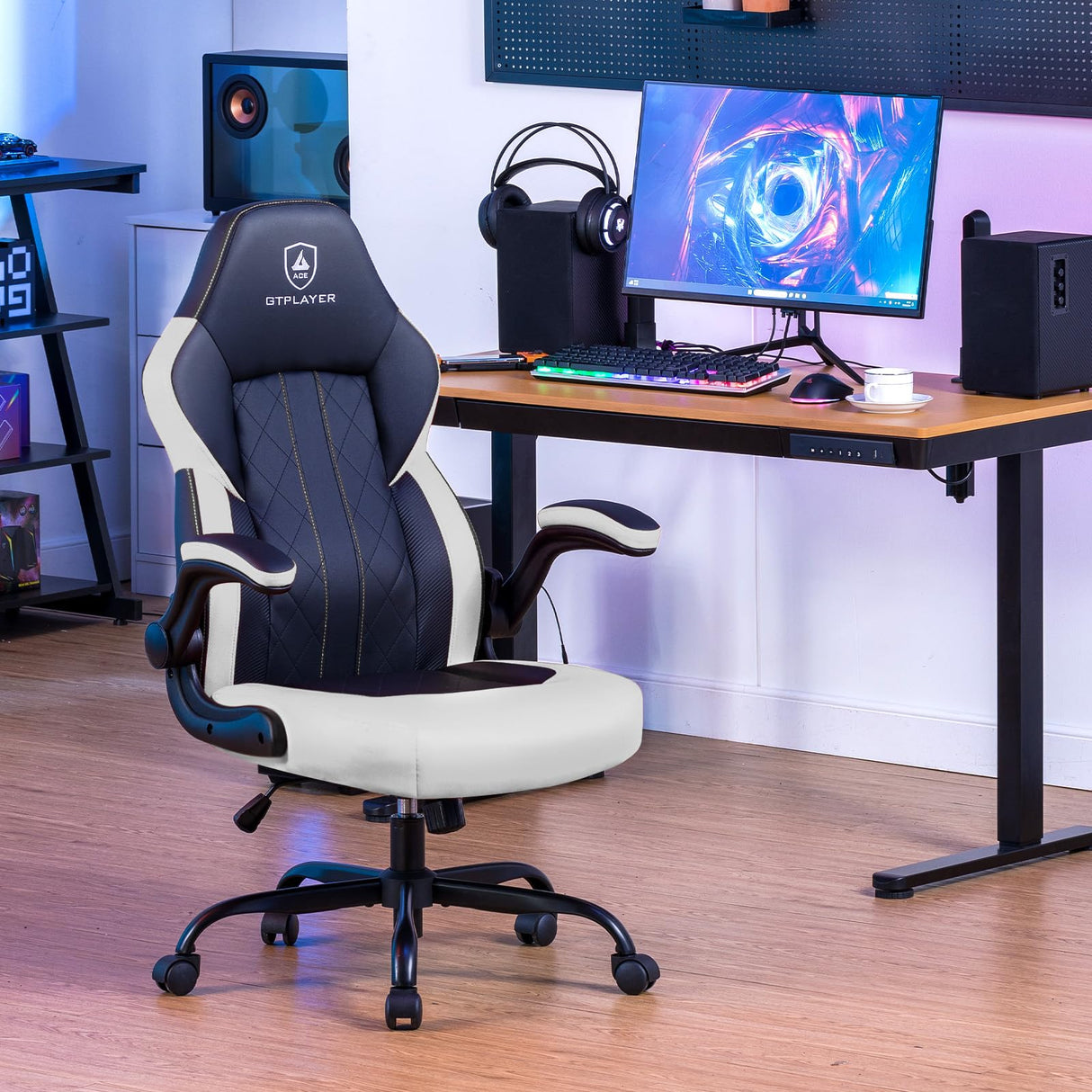 GTPLAYER Gaming Chair,Ergonomic Computer Desk Chair with Footrest and Massage Lumbar Support, High Recliner Chair with 360° Swivel Seat and Headrest (White) GTPLAYER