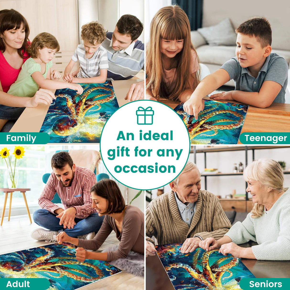 300 Piece Puzzle for Adults, Jigsaw Puzzle, Ocean Sailboat Octopus Jigsaw Puzzles, Funny Family Game and Learn About The Beauty of The Ocean, Friends Family Activity Game Nights Gifts, 20.5x15 in VOLUVOLU