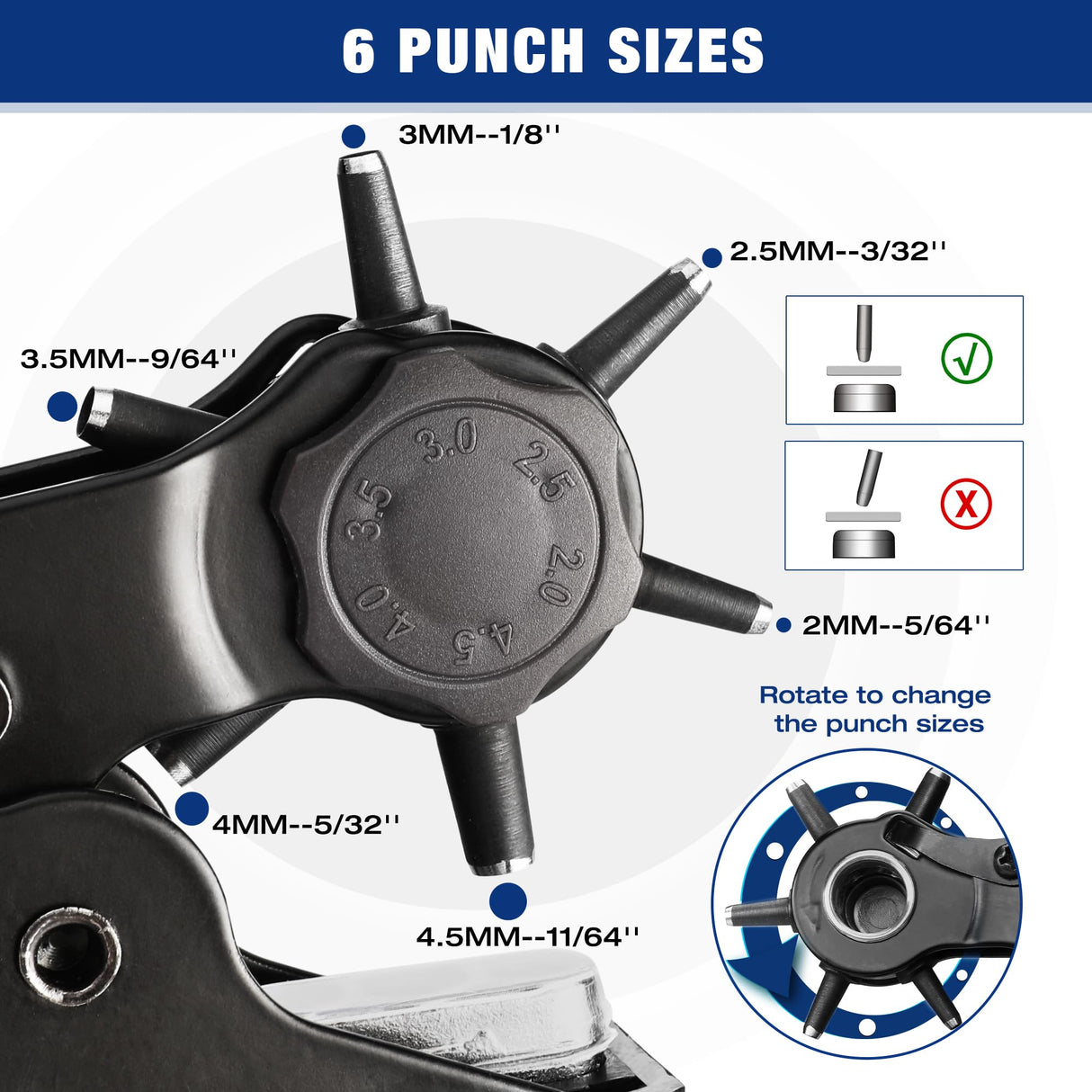 WORKPRO Desktop Leather Hole Punch Set, Rotary Belt Hole Puncher for Leather, 6 Punch Sizes, Heavy Duty Leather Hole Punch Tool for Leather Belts, Dog Collars, Watch Band, Saddles, Shoes, Home DIY WORKPRO
