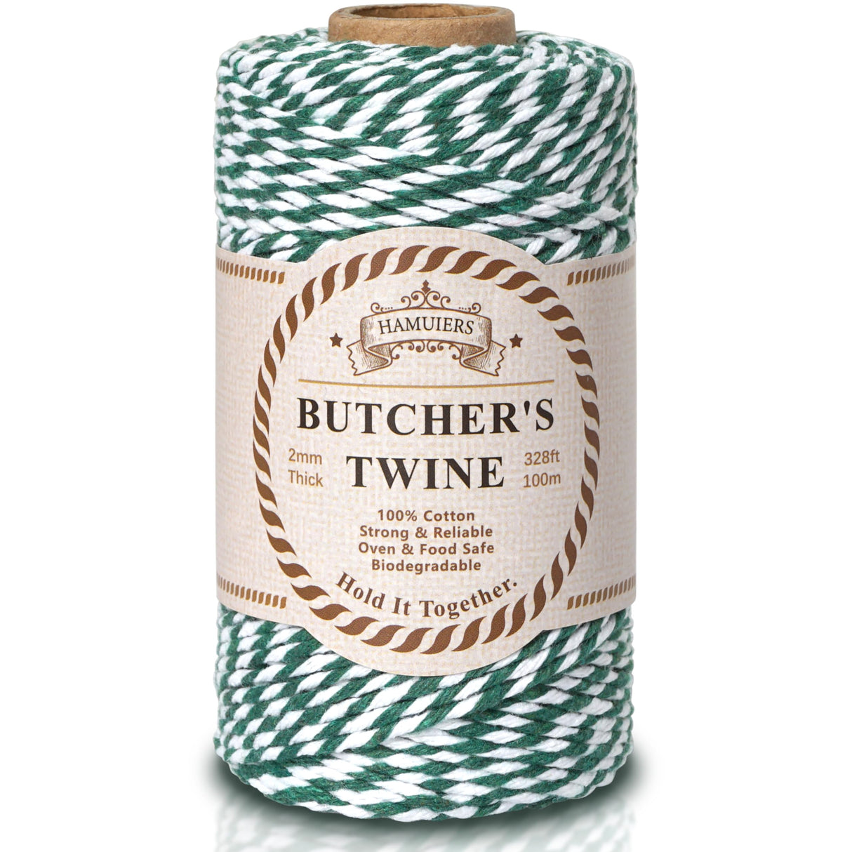 Cotton Twine String, 328 Feet Green & White - Christmas Twine for Gift Wrapping, Crafts, Baking, Butchers, Holiday Decorations, DIY, Kitchen & Gardening HAMUIERS