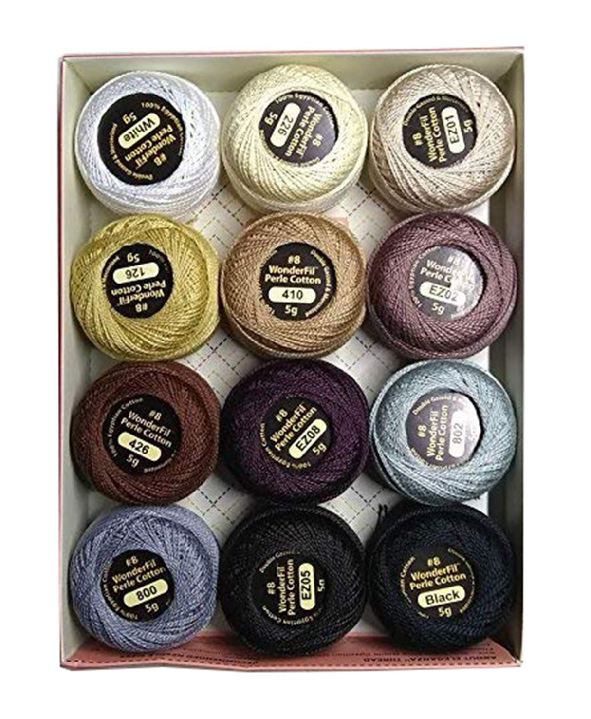 Wonderfil Eleganza #8 Perle Cotton Embroidery Thread Sampler Collection, "Neutrals" Eleganza