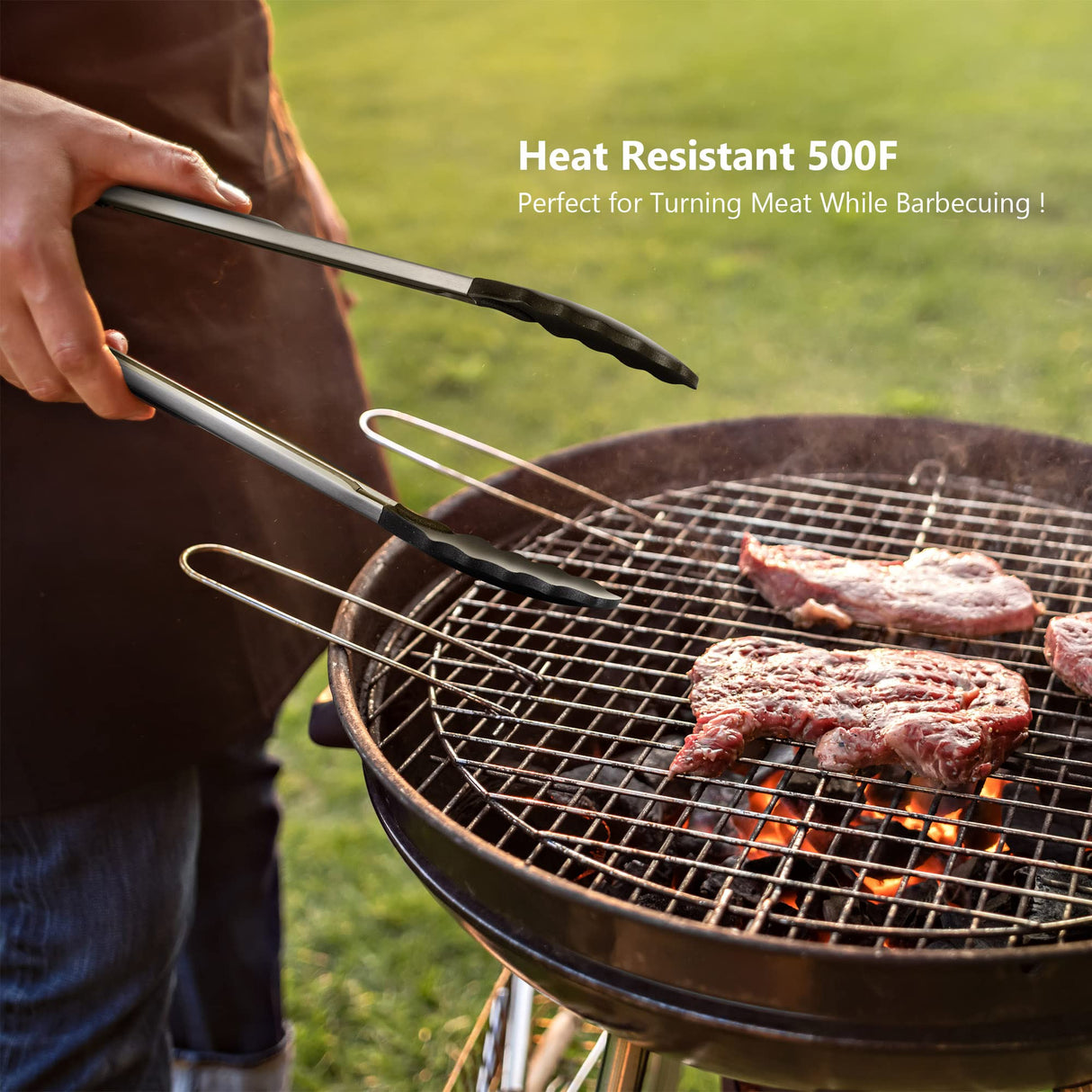 2 Pack Black Kitchen Tongs, Premium Silicone BPA Free Non-Stick Stainless Steel BBQ Cooking Grilling Locking Food Tongs, 9-Inch & 12-Inch ALLWIN-HOUSEWARE W