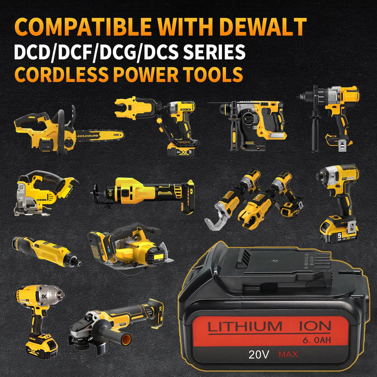 EOHJAR 2 Pack 20V 6.0Ah Replacement Battery Compatible with Dewalt 20V Battery Max XR Lithium ion DCB204 DCB206 DCB200 DCB180 DCD985B DCD771C2 DCS355D1 DCD790B EOHJAR