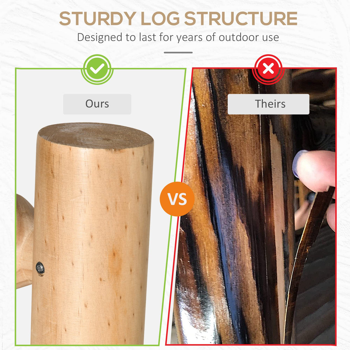 Outsunny Classic 2-Person Natural Fir Wood Rocking Bench with Wide Curved Seats Outsunny