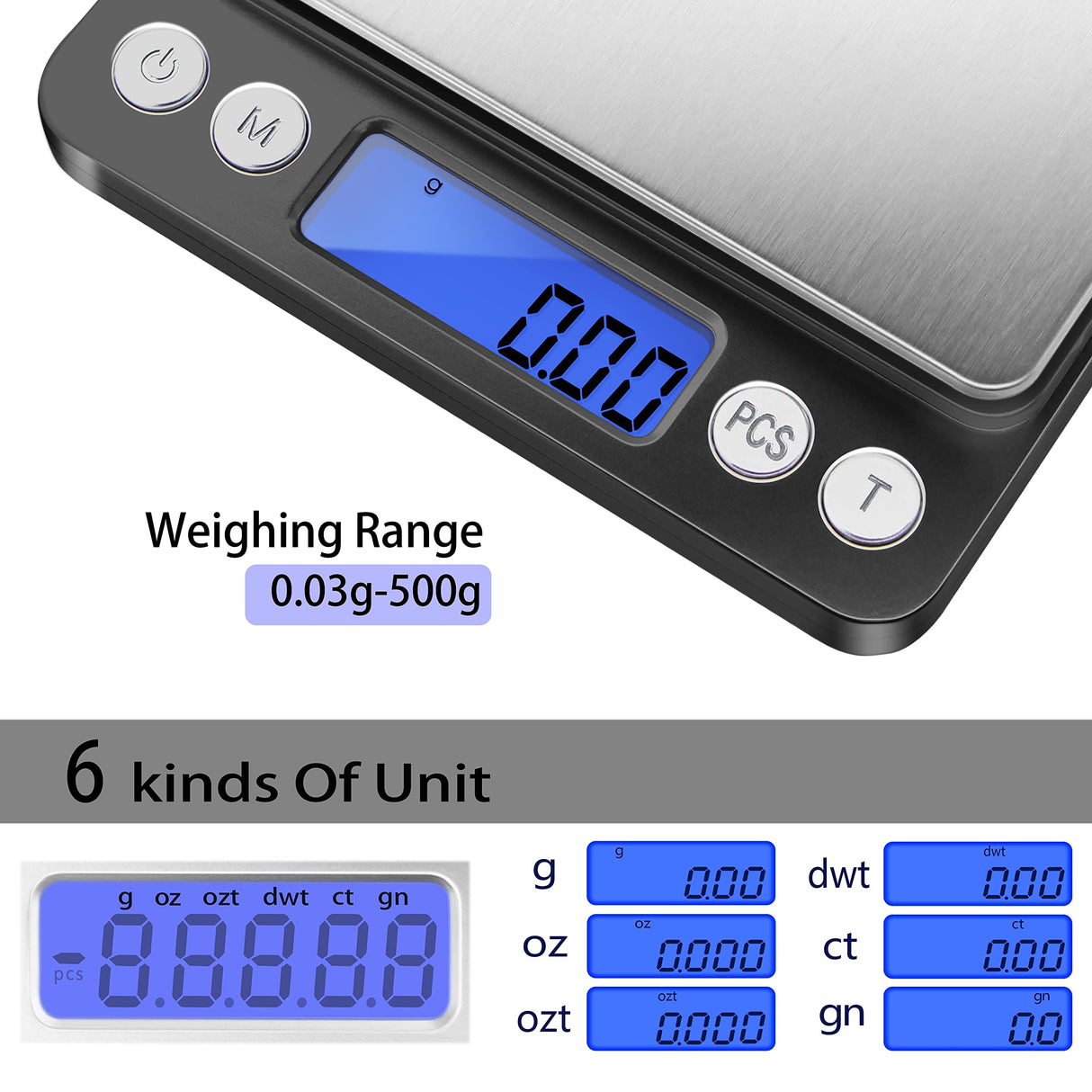 Fuzion Digital Gram Scale with 2 Trays, 500g/ 0.01g Small Jewelry Scale, 6 Units Gram Scales Digital Weight Gram and Oz, Tare Function, Digital Herb Scale for Food, Mini Reptile Fuzion