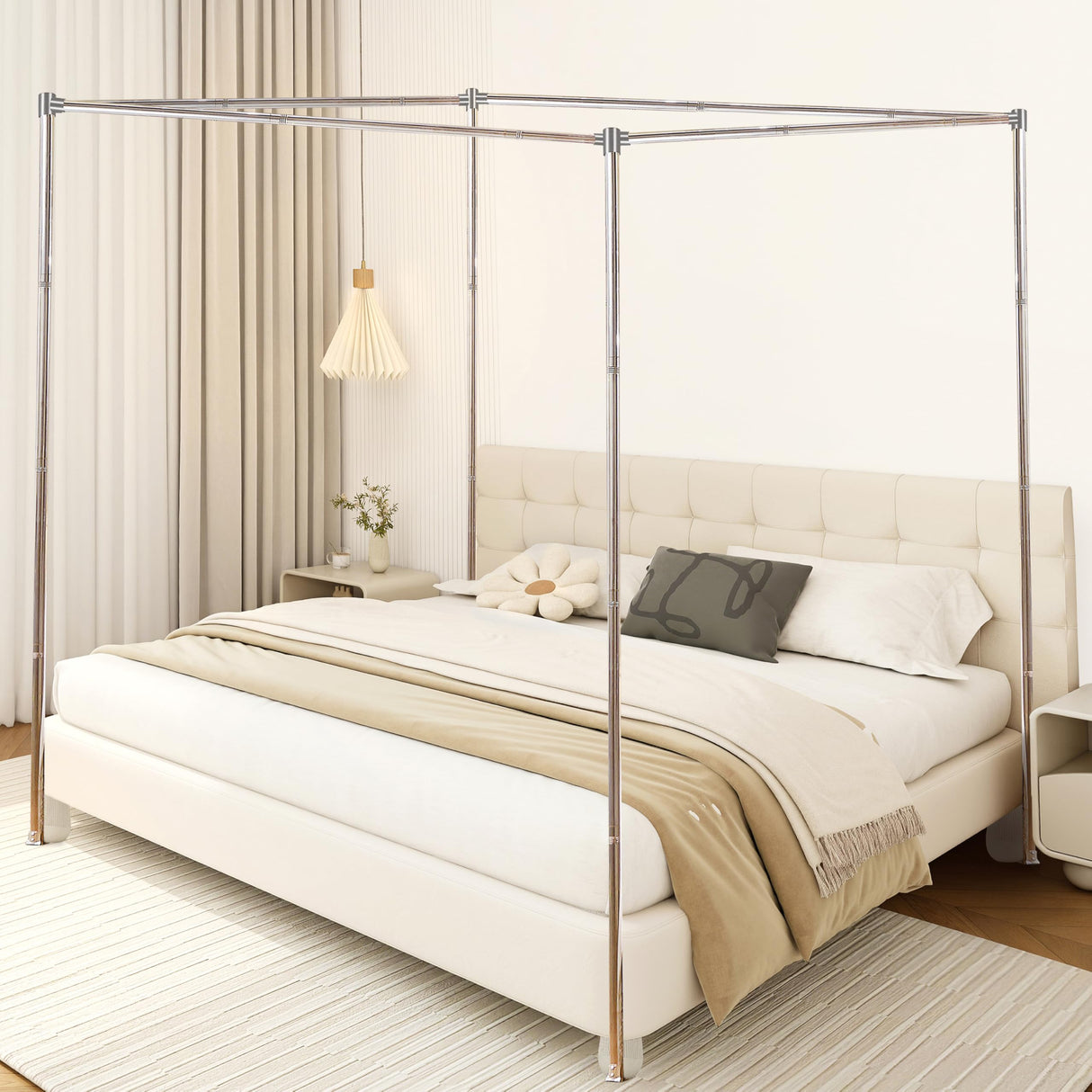 Mosqutent Stainless Steel Canopy Bed Frame Twin Size, Sturdy Post Poles Thicken Twin Size Canopy Frame for Metal Bed Wood Bed Bedroom Decor Mosqutent