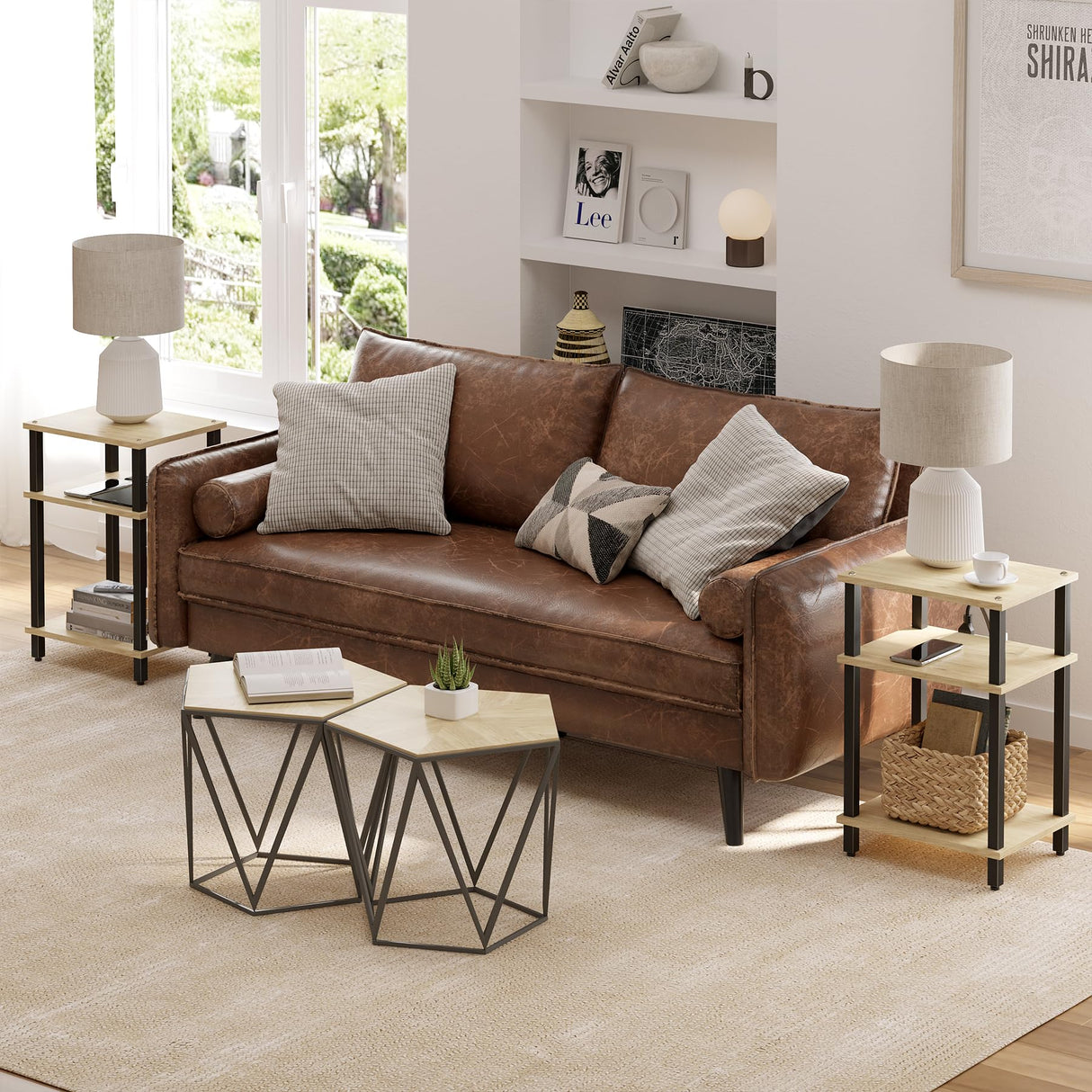 TUTOTAK Set of 2 End Table, Side Table, Nightstand, 3-Tier Storage Shelf, Couch Table for Small Space TB01BO0492 TUTOTAK