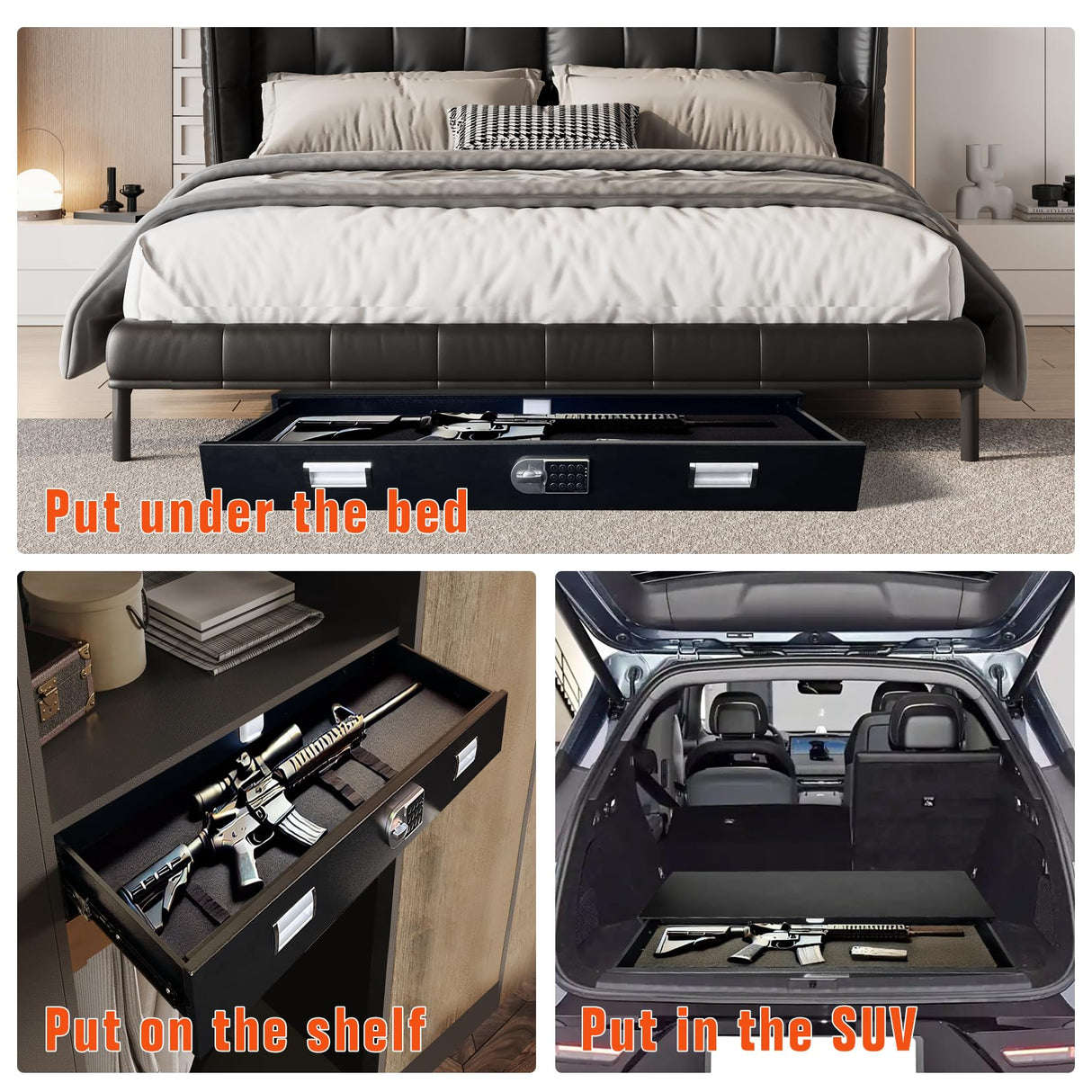 Under Bed Gun Safe Drawer for AR Rifle - Long Storage Case for Car Trunk Gun Storage - Rifle Safes for Home Rifle and Pistols, Horizontal and Vertical Gun Safe | 43.3‘’L x 13.8''W x 5''D Metateel