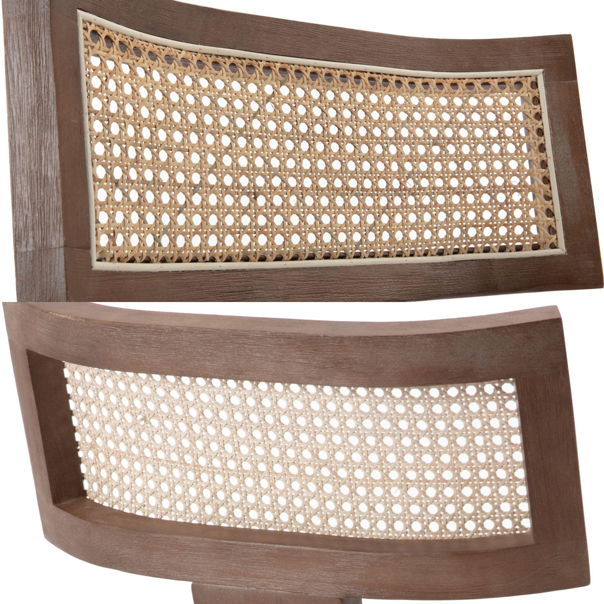 BESTANO Rattan Farmhouse Dining Chair Set of 4, Faux Leather Upholstered Cane Dining Chair with Curved Backrest and Natural Wood Legs, Mid Century Modern Dining Chairs Armless Side Chair, Grey BESTANO