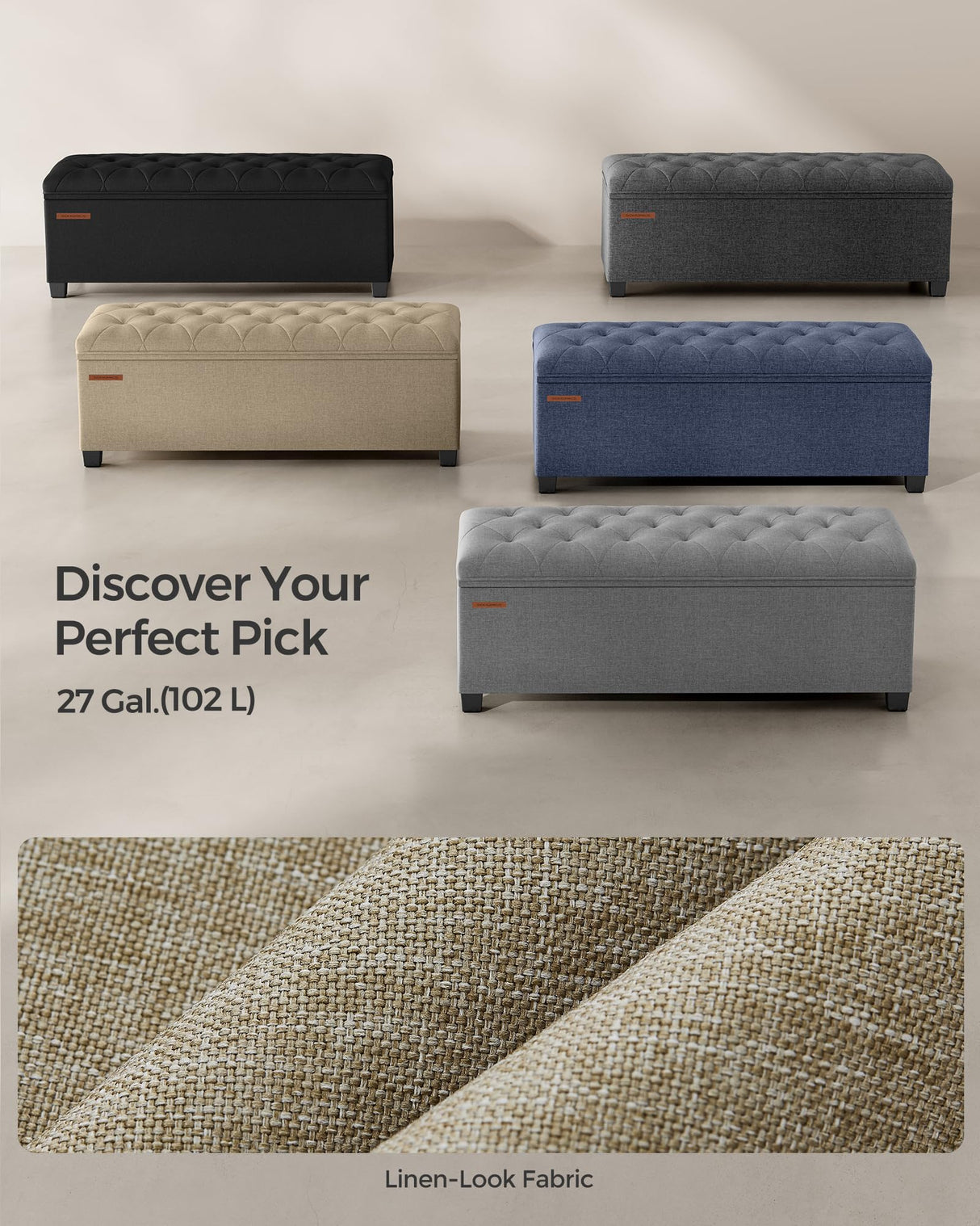 SONGMICS Storage Ottoman Bench, Foot Rest with Legs, 15.7 x 43.3 x 15.7 Inches, End of Bed Bench, Storage Chest, Load up to 660 lb, for Living Room, Bedroom, Entryway, Camel Brown ULSF088R01 SONGMICS