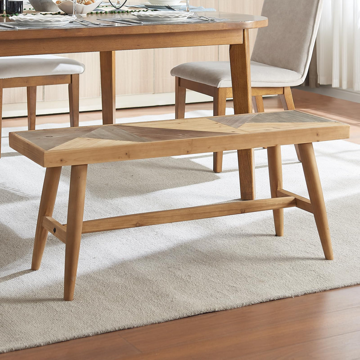 Wnutrees 43" Farmhouse Wood Bench,Solid Wood Entryway Bench for Indoor,Rustic Wood Bench for end of Bed, Handcrafted Finish, Natural Wnutrees