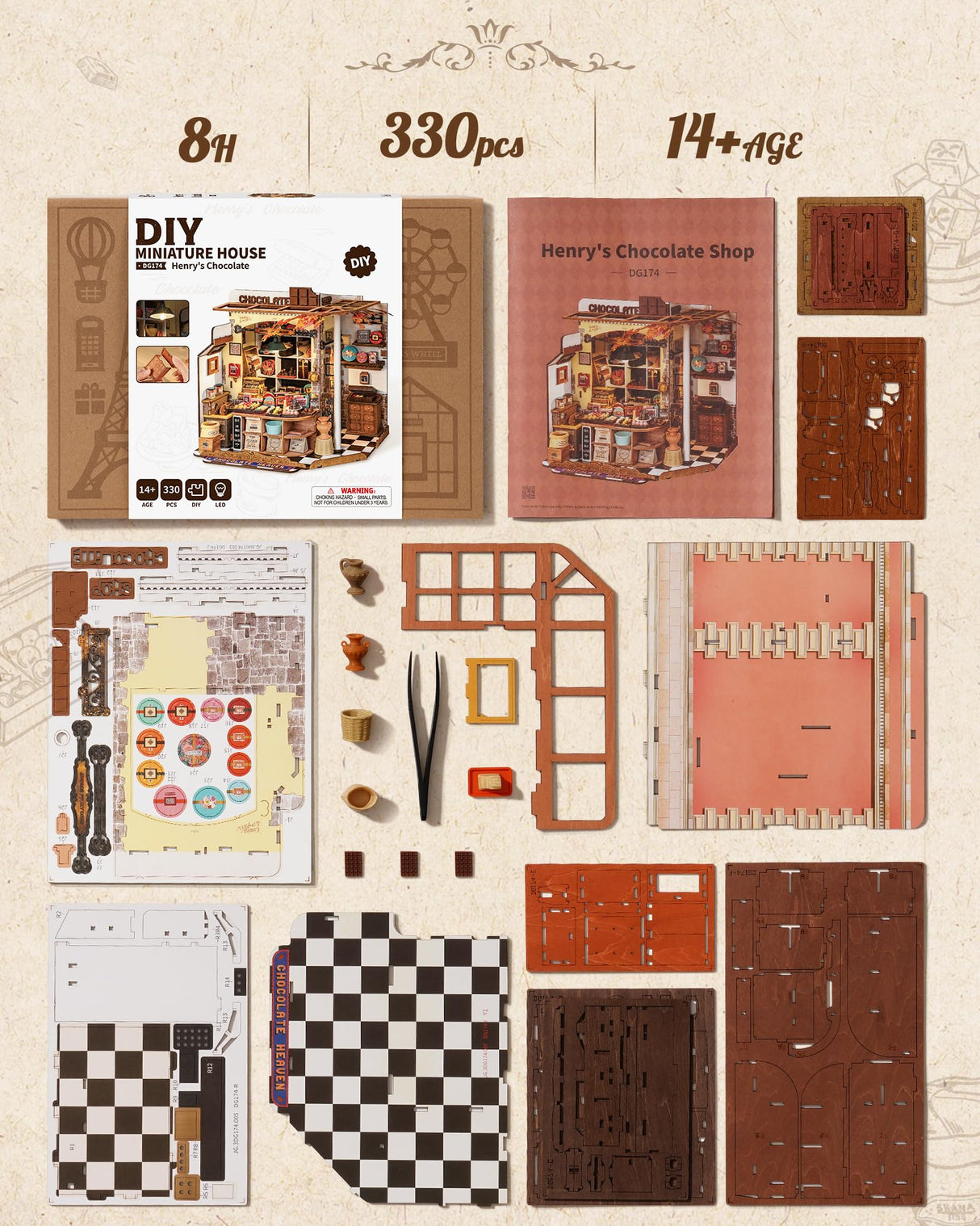 Rolife DIY Miniature House Kit Henry's Chocolate Shop, Tiny House Book Nook for Bookshelf Decor, 3D Puzzles Model Building Kits for Teens, Birthday Gifts/Craft Kits for Girls Boys (Henry's Chocolate) Rolife