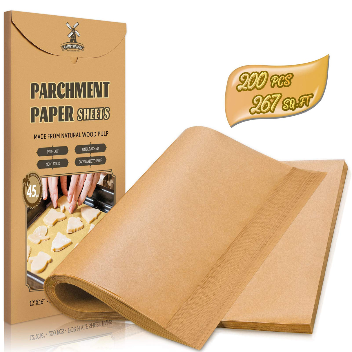 200 Pcs Unbleached Parchment Paper Baking Sheets, 12 x 16 Inch, Precut Non-Stick Parchment Sheets for Baking, Cooking, Grilling, Air Fryer and Steaming - Unbleached, Fit for Half Sheet Pans HIWARE
