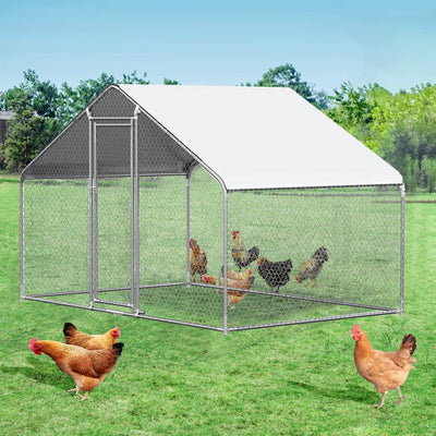 MODCART Large Metal Chicken Coop Chicken Run, Chicken Pen with Water-Resident and Anti-UV Cover, Duck Rabbit House Outdoor (9.8’ W x 6.6’ L x 6.4’ H)