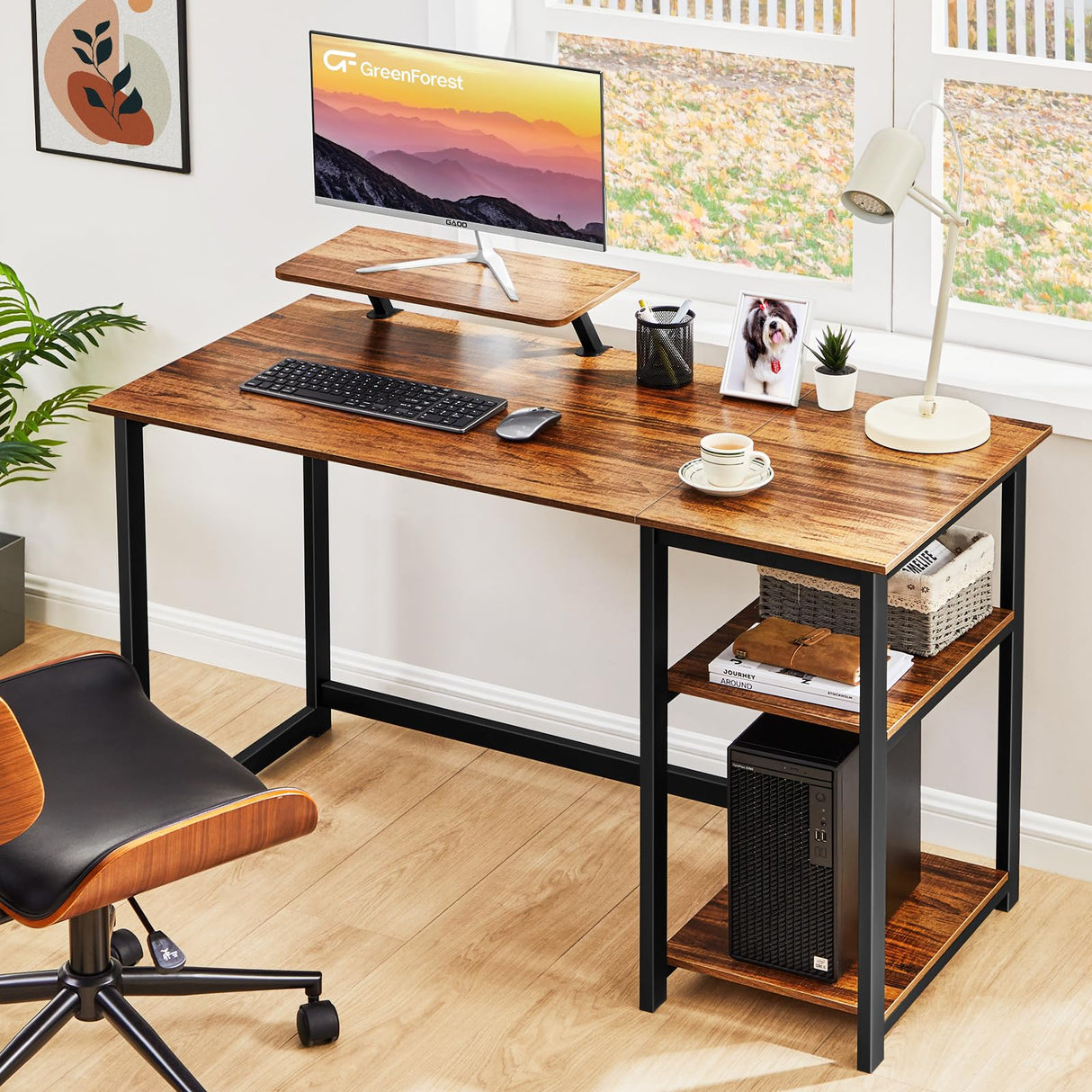 GreenForest Computer Desk with Monitor Stand,39 inch Small Desk with Reversible Storage Shelve,Home Office Work Desk for Small Spaces,Easy Assembly,Walnut GreenForest