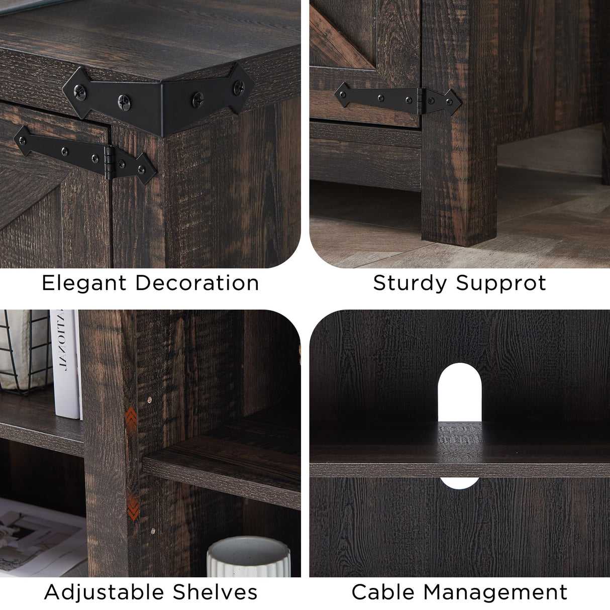 T4TREAM Farmhouse TV Stand for TVs Up to 75 inches, Wood Barn Door Media Television Console Table with Storage Cabinets, Easy Assembly Modern Entertainment Center for Living Room, Dark Rustic Oak T4TREAM