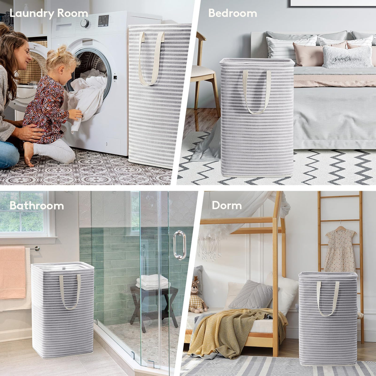 Lifewit 2 Pack Laundry Hamper Large Collapsible Laundry Baskets, Freestanding Waterproof Clothes Hamper with Easy Carry Handles in Laundry Room Bedroom Bathroom College Dorm for Adults, Grey, 2 x 80L Lifewit