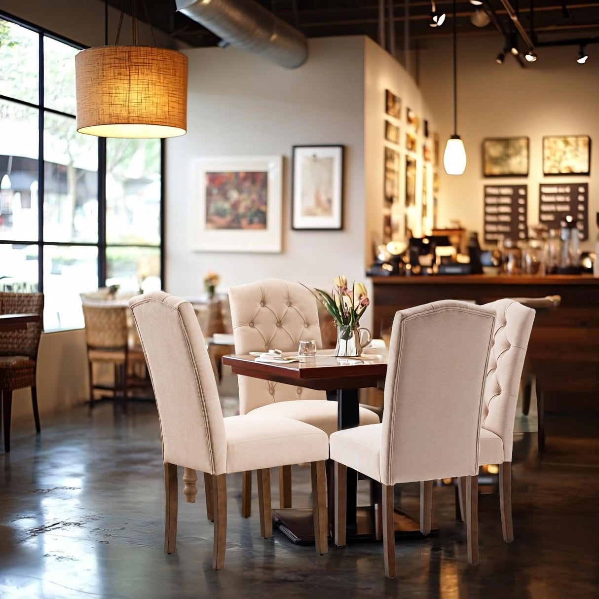 Tufted Upholstered Parsons Dining Chair Set Fabric Diner Accent Stylish Modern Kitchen Living Room with Button Sturdy Solid Wood Legs SNUGWAY