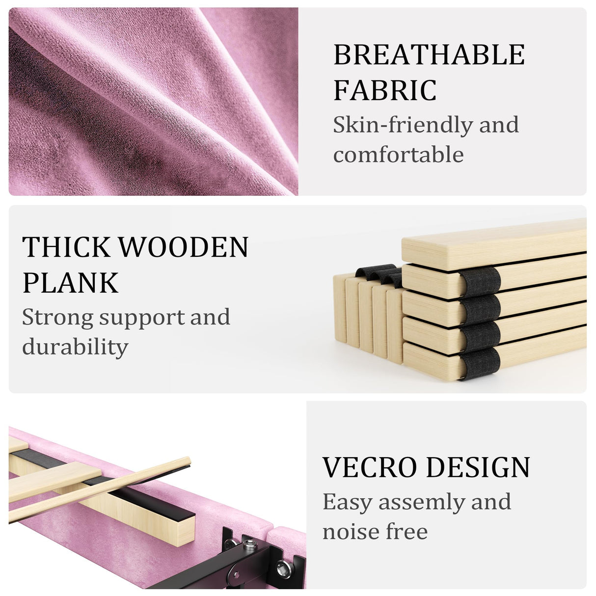 Sismplly King Size Bed Frame and Headboard,Vertical Channel Tufted Wingback No Box Spring Needed, Mattress Foundation, Easy Assembly Pink Sismplly