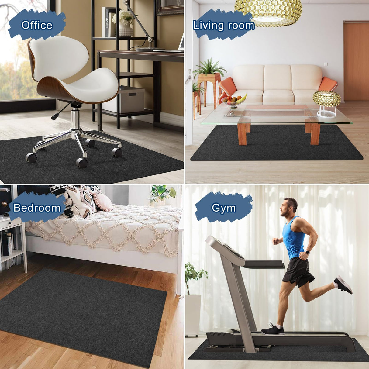 Placoot Office Chair Mat for Hardwood Floor, 55"x35" Computer Chair Mat, Desk Chair Mat, Large Anti-Slip Floor Protector for Home Office Black Placoot
