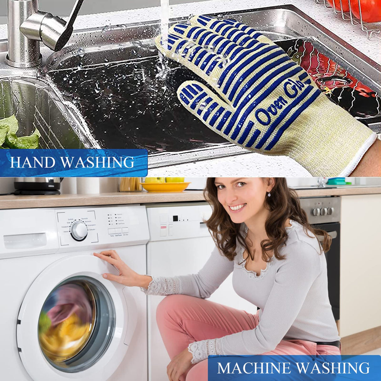 Oven Gloves, Heat Resistant 540 Degrees Grilling Gloves, Hot Surface Handler Non-Slip Silicone Oven Mitts with Fingers, BBQ Gloves for Cooking/Kitchen/Baking, Pack of 2 BLUESTEER