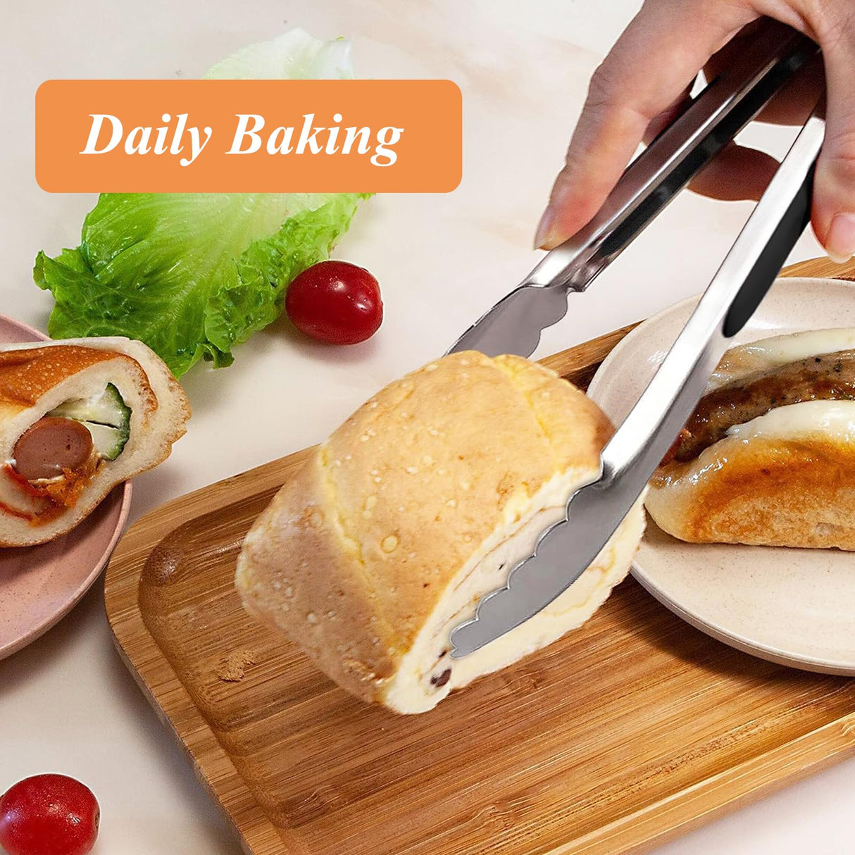 Tongs for Cooking, 9-Inch Stainless Steel Kitchen Tongs, Locking Metal Food Tongs with Silicone Non-Slip Grip, Kitchen Utensils Tongs for Food, Salad and Outdoor BBQ (Set of 4) TENTA KITCHEN