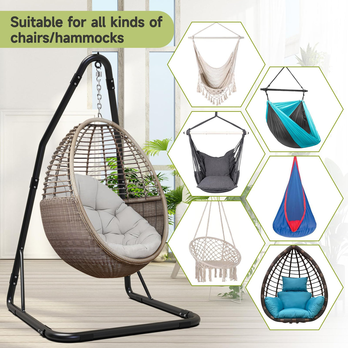 C Hammock Chair Stand, Heavy Duty Hanging Chair Stand Only, Solid Steel Structure Swing Stand with Hook, 300lbs Hammock Chair Stand Only, Hammock Stand Only for Indoor/Outdoor Patio Yard(Stand Only) SkylarkJoy