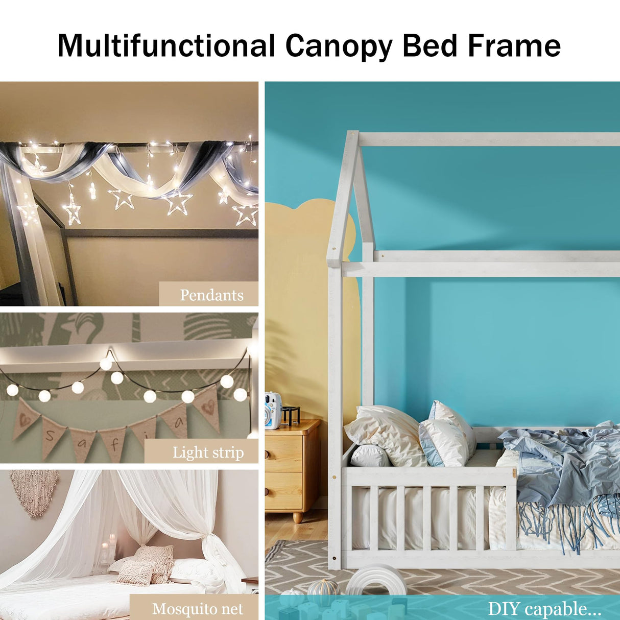 Merax Twin Size White House Bed with Fenced Design and Playful Door Merax