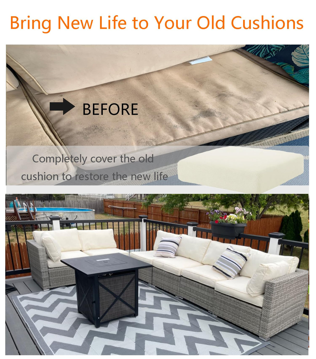 TECOSARA Patio Cushion Covers for 7 Pcs Outdoor Sectional Sofa, Outdoor Cushion Covers for 7 Pieces 6-Seater Wicker Rattan Conversation Set, Cushion Seat Covers for Patio Furniture, Antique Beige TECOSARA