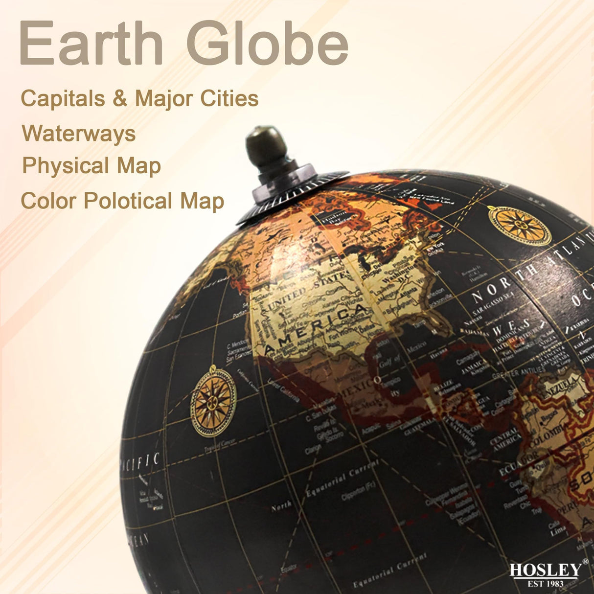 Hosley 10 Inch High Globe on Wooden Stand. A great gift for Father's Day for your Home birthdays holidays and special events. O9 Hosley