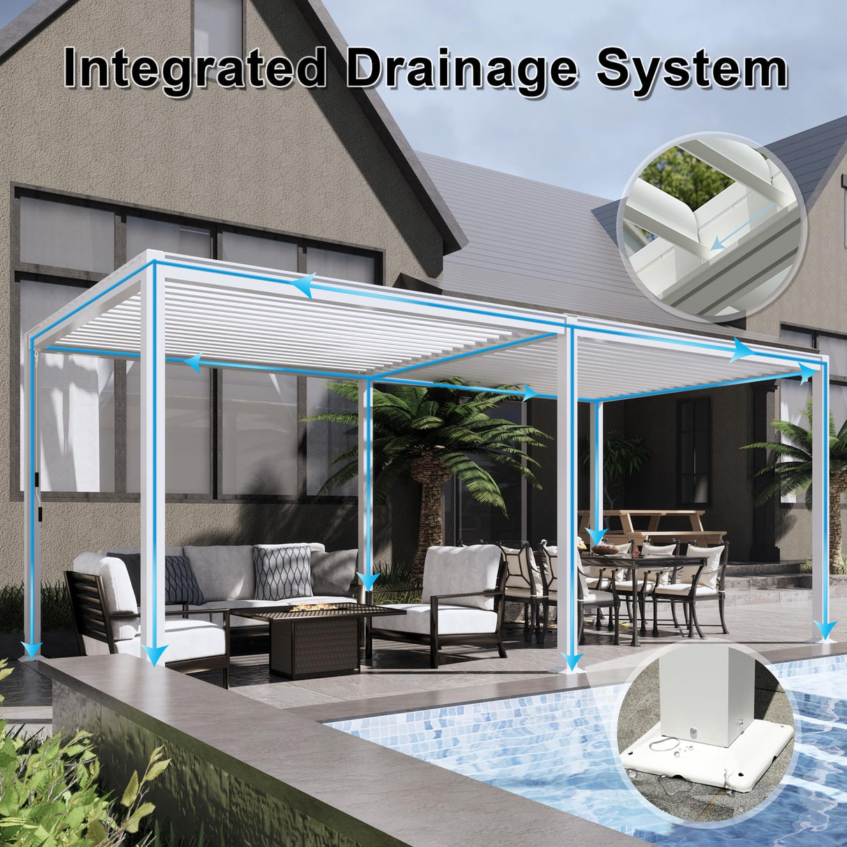 MASTERCANOPY 12’ X 20’ Louvered Pergola Outdoor Aluminum Patio Pergola with Adjustable Roof for Deck Backyard Garden (White) MASTERCANOPY