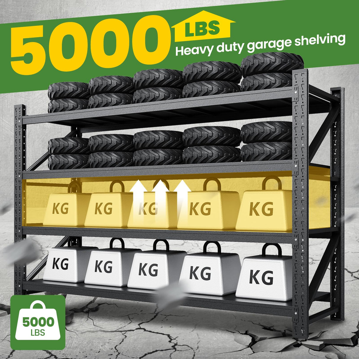 70" H Metal Garage Shelving 5000LBS Capacity Heavy Duty 4-Tier Adjustable Shelves Industrial Shelves Heavy Tools Utility Rack Shelf for Basement/Garage/Warehouse/Shop Black 71"W x 24"D x 69"H STANI