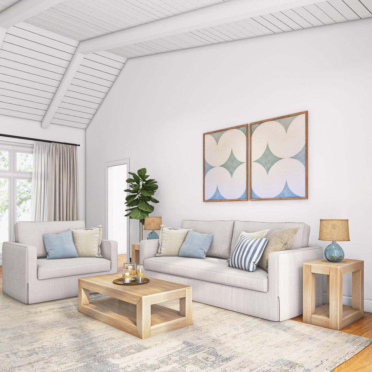 Plank+Beam Modern Rectangular Coffee Table with Shelf, Solid Wood, 48 Inch, Center Table with Storage, 2 Tier Tea Table for Living Room, Blonde Wirebrush Plank+Beam