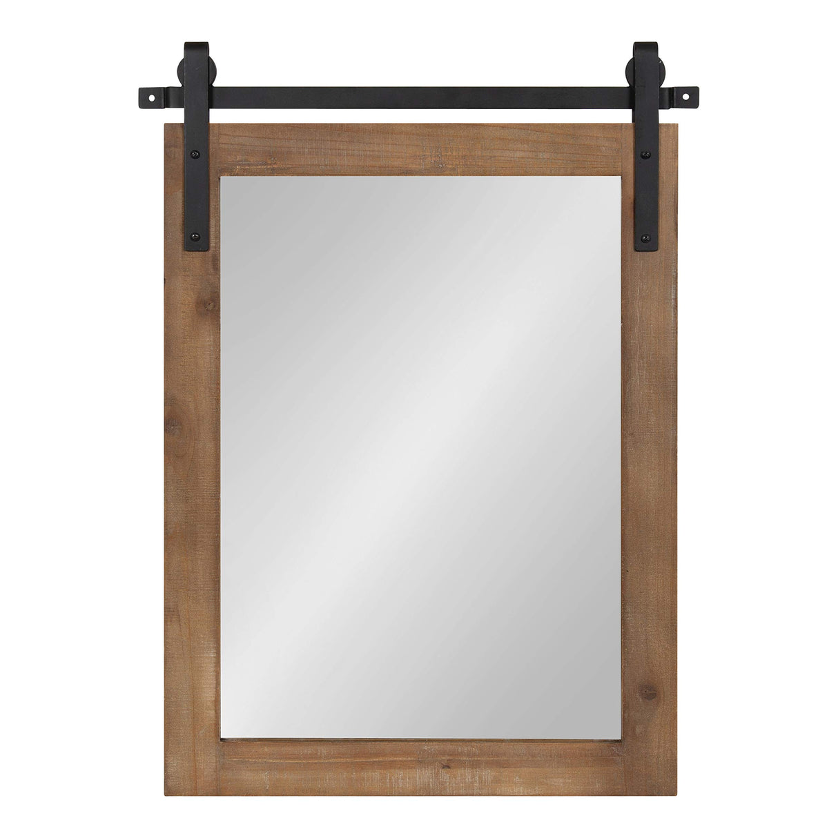 Kate and Laurel Cates Farmhouse Wood Framed Wall Mirror, 18 x 26, Rustic Brown, Barn Door-Inspired Rustic Mirrors for Wall Kate and Laurel